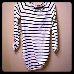 Long sleeve striped maternity mini dress